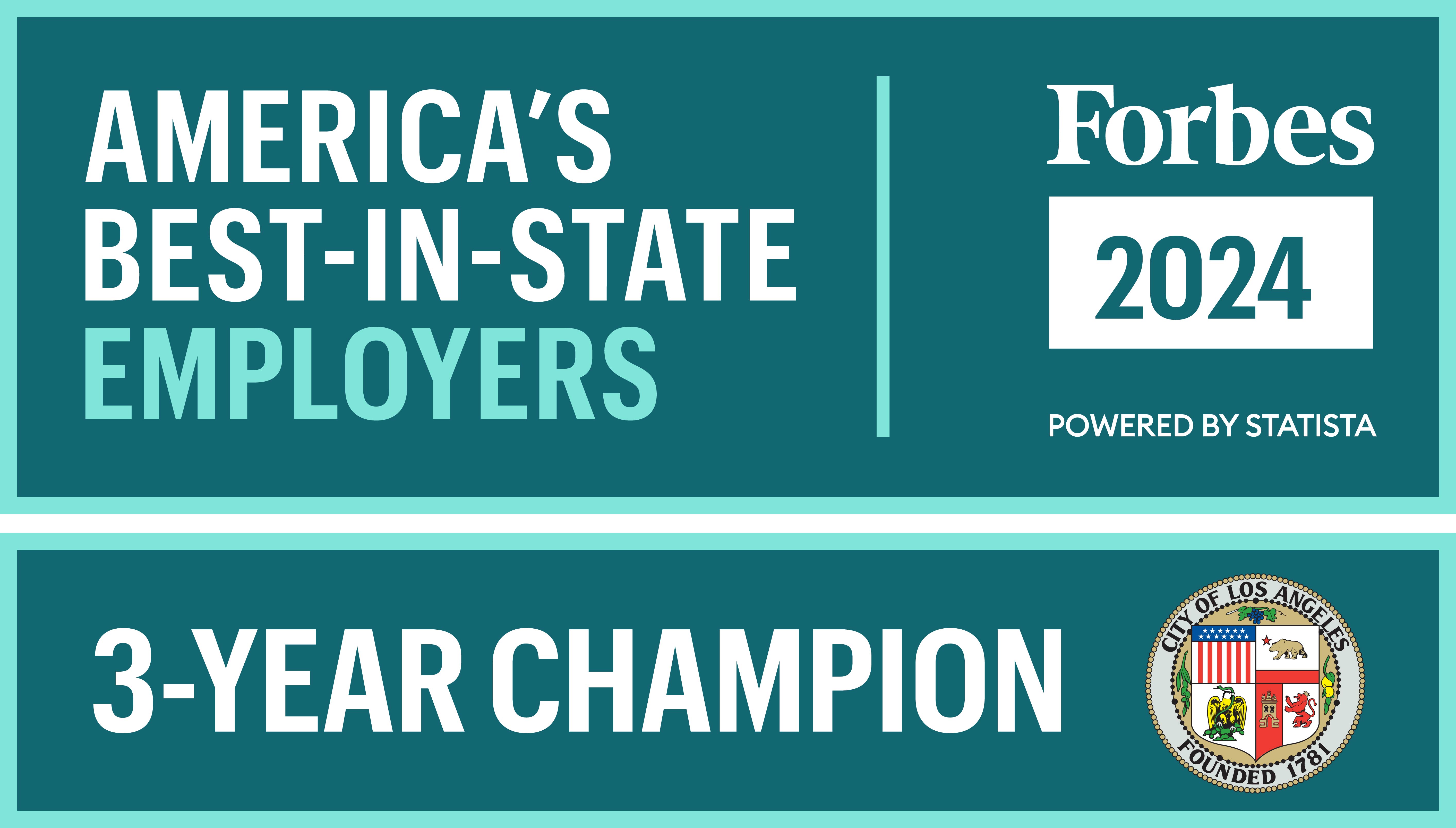 America's Best-In-State Employers Forbes 2024 Badge - 3 Year Champion