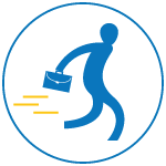 A human figure with briefcase moving forward.